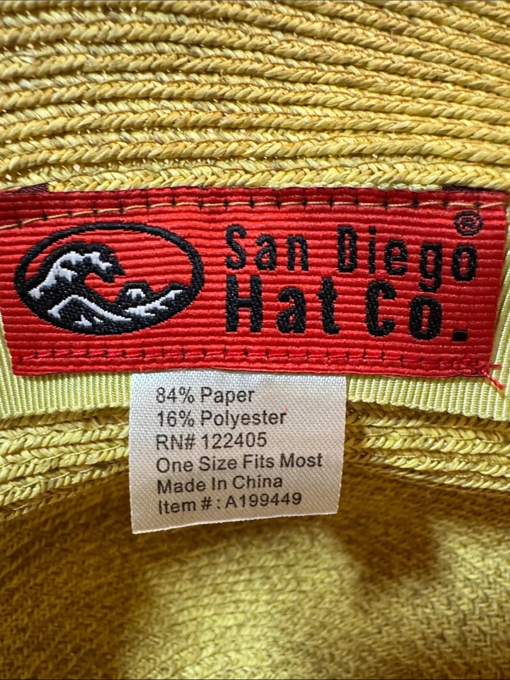 San Diego Mustard Yellow fiber hat with tie. OS.